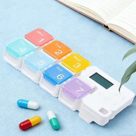 7 Days Pill Dispenser Organizer with Reminder Alarm, Battery Operated Portable Compartment Medicine Organizer with Flexible Design