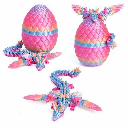 3D Printed Flying Dragon in Egg 30CM Rainbow Dino Easter Egg 13CM Winged Dragon Inside Flexible Fidget Basket Stuffers Birthday Gift COL Candy Rainbow