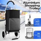 Aluminium Shopping Trolley Cart 55L Insulated Bag Foldable Rolling Wheels Grocery Lightweight Heavy Duty 45kg Capacity Portable Wheeled Market