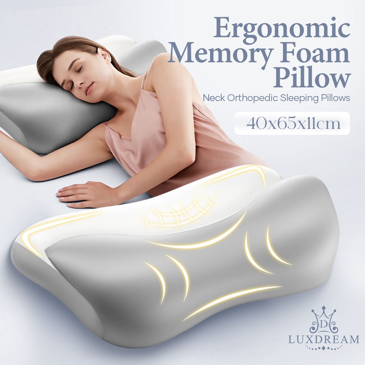 Memory Foam Cervical Pillow Ergonomic Orthopaedic Contour Neck Support Pressure Relief Shoulder Back Side Stomach Sleeper Cooling Cover Luxdream