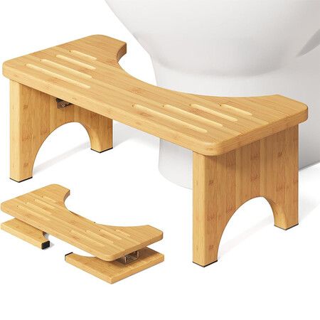 7 Inch Bamboo Toilet Stool Squat the elderly and children, Foldable, Non-Slip, Space-Saving, No Assembly Required (Natural Color)