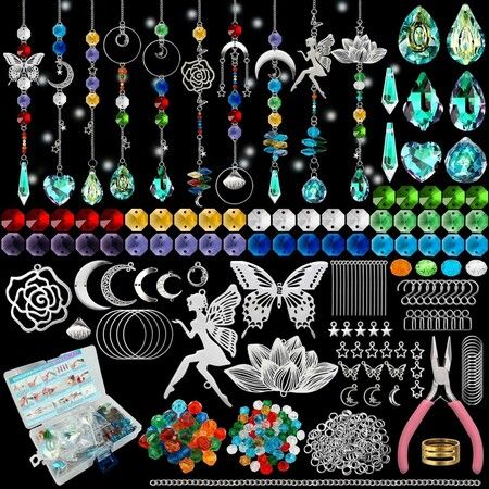 430Pcs DIY Sun Catchers Crystal Making Kit, Creative Owl & Prism Suncatchers, Window Wind Chime Pendant Decor for Home, Office, Garden, Christmas & Wedding