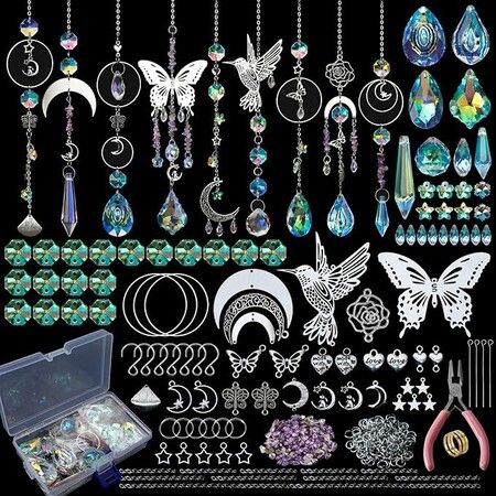 400Pcs DIY Sun Catchers Crystal Making Kit, Creative Owl & Prism Suncatchers, Window Wind Chime Pendant Decor for Home, Office, Garden, Christmas & Wedding