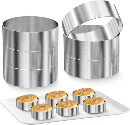 Set of 6 Hamburger Bun Rings Burger Mold 4 inch Large Ring Molds for Cooking Rings for Fried Eggs,Crumpets,Pancakes Muffins