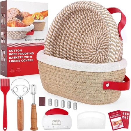 Sourdough Starter Kit, Sourdough Bread Baking Supplies, Banneton Bread Proofing Basket, Bread Proofing Basket with Bench Scraper, Dourdough Scoring Tool