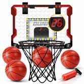 Over The Door Basketball Hoop LED Scoreboard Mini Indoor Goal Backboard Ring Net System Breakaway Rim Outdoor Kids Basket Balls Game Sports Play Set