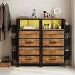 Bedside Table Dresser Chest LED Nightstand Lamp End Cabinet Stand Unit Storage Drawers Shelf Fabric Bags Wooden Bedroom Furniture USB Charging Station