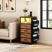 Bedside Table Dresser Chest LED Nightstand Lamp End Cabinet Stand Unit Storage Drawers Shelf Fabric Bags Wooden Bedroom Furniture USB Charging Station