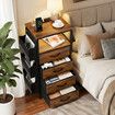 Bedside Table Dresser Chest LED Nightstand Lamp End Cabinet Stand Unit Storage Drawers Shelf Fabric Bags Wooden Bedroom Furniture USB Charging Station