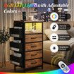 Bedside Table Dresser Chest LED Nightstand Lamp End Cabinet Stand Unit Storage Drawers Shelf Fabric Bags Wooden Bedroom Furniture USB Charging Station
