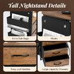 Bedside Table Dresser Chest LED Nightstand Lamp End Cabinet Stand Unit Storage Drawers Shelf Fabric Bags Wooden Bedroom Furniture USB Charging Station