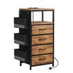Bedside Table Dresser Chest LED Nightstand Lamp End Cabinet Stand Unit Storage Drawers Shelf Fabric Bags Wooden Bedroom Furniture USB Charging Station