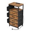 Bedside Table Dresser Chest LED Nightstand Lamp End Cabinet Stand Unit Storage Drawers Shelf Fabric Bags Wooden Bedroom Furniture USB Charging Station