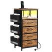 Bedside Table Dresser Chest LED Nightstand Lamp End Cabinet Stand Unit Storage Drawers Shelf Fabric Bags Wooden Bedroom Furniture USB Charging Station
