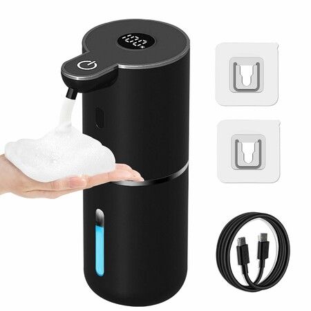 Automatic Foaming Soap Dispenser Touchless,USB Rechargeable Smart Hand Soap Dispenser,6-Level Adjustable,12.8oz/380mL,Black