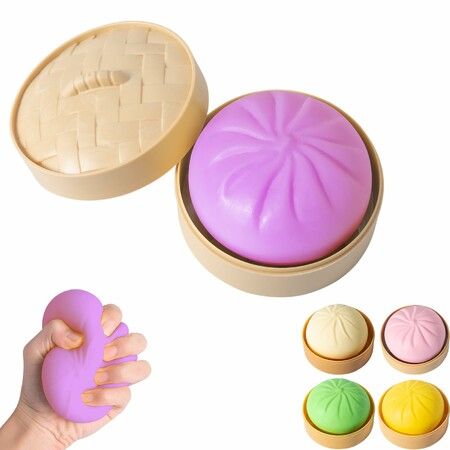 Dumpling Squishy,Mystery Squishy Dumpling Box,Fidget Toys,Easter Basket Stuffers,Stocking Stuffers,Sensory Stress Ball Squeeze Toys (Purple)