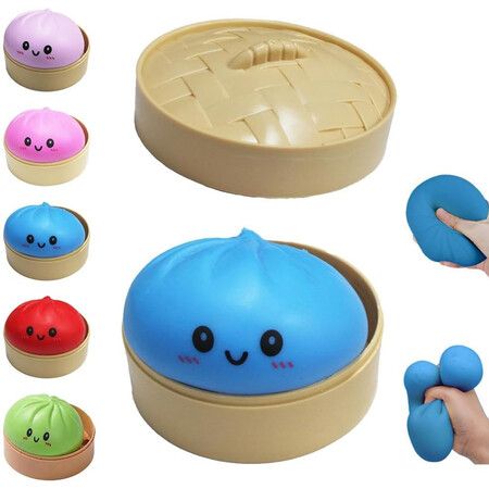 Dumpling Squishies Toy,Giant Glitter Dumpling,Colorful Dumplings Stress Balls Fidget Sensory Toy,Squeeze Dough Ball Stress Relief Hand Toys (Blue)