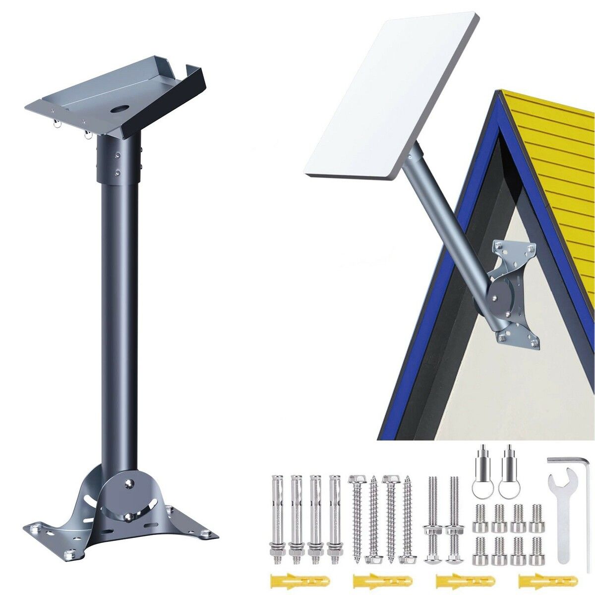Starlink Gen 3 Mount Adapter Aluminum Alloy, 15.7 inch Heavy Duty Steel Pivot Pole Pipe with Adjustable Base Mount Kit Compatible for Roof