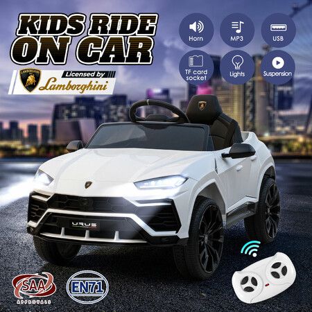Electric Car Ride On Vehicle Toy Kids Childrens Off Road Truck Suspension Parental Remote Control Lamborghini Urus Licensed USB MP3 Lights 12V Battery