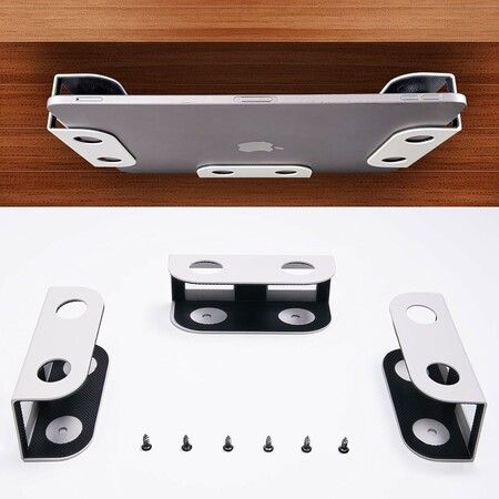 Under Desk Laptop Storage Mount, Metal Under Desk Device Holder, for Devices Up to 1.37 inch Thick, MacBook, Mini, Keyboard, Router, White