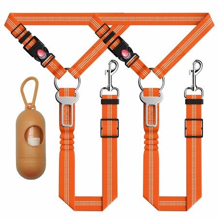 Dog Car Seat Belt for Car 3 Piece Set Retractable Dog Car Harness Adjustable Reflective Dog Seatbelt for Vehicle Headrests,Dog Restraint Seatbelt,Orange