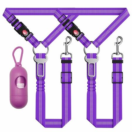 Dog Car Seat Belt for Car 3 Piece Set Retractable Dog Car Harness Adjustable Reflective Dog Seatbelt for Vehicle Headrests,Dog Restraint Seatbelt,Purple