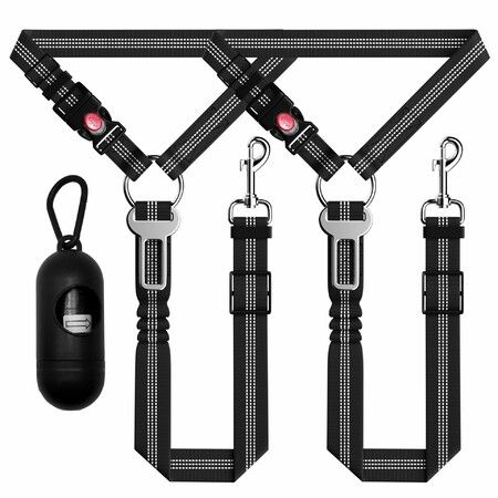 Dog Car Seat Belt for Car 3 Piece Set Retractable Dog Car Harness Adjustable Reflective Dog Seatbelt for Vehicle Headrests,Dog Restraint Seatbelt,Black