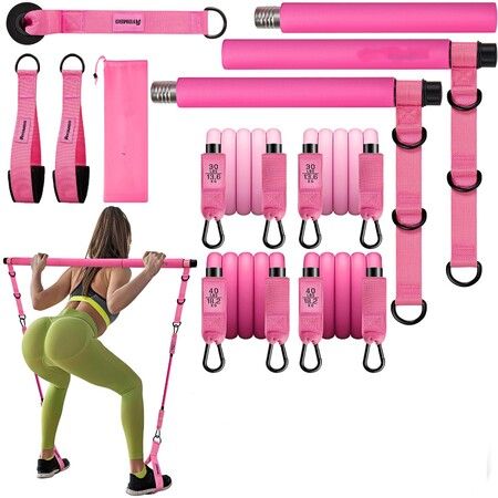 Adjustable 3-Section Pilates Bar Kit with Resistance Bands, Full Body Workout Equipment for Leg Hip Waist Arm Squat Training, Home Fitness Gear for Women