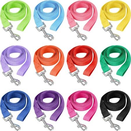 12 Pcs Nylon Puppy Training Leash Bulk 5ft Dog Leash for House Line 12 Colors Puppy Line Traction Rope for Dog Training,Play,Camping(Modern Colors)