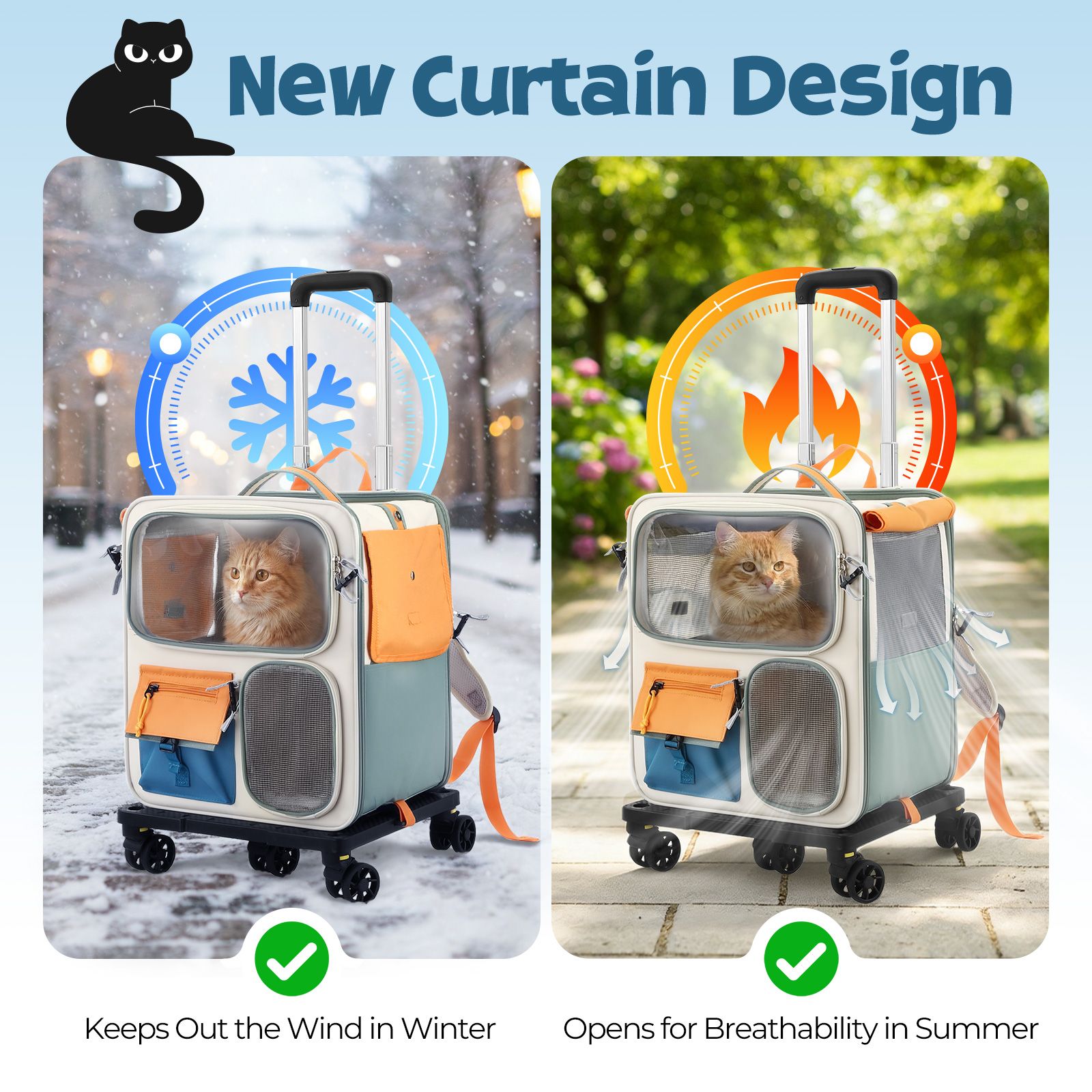 Dog Cat Carrier Stroller Pet Backpack Soft Sided Crate Travel Carry Bag Portable Animal Puppy Trolley Kennel Case Folding Luggage Suitcase with Wheels