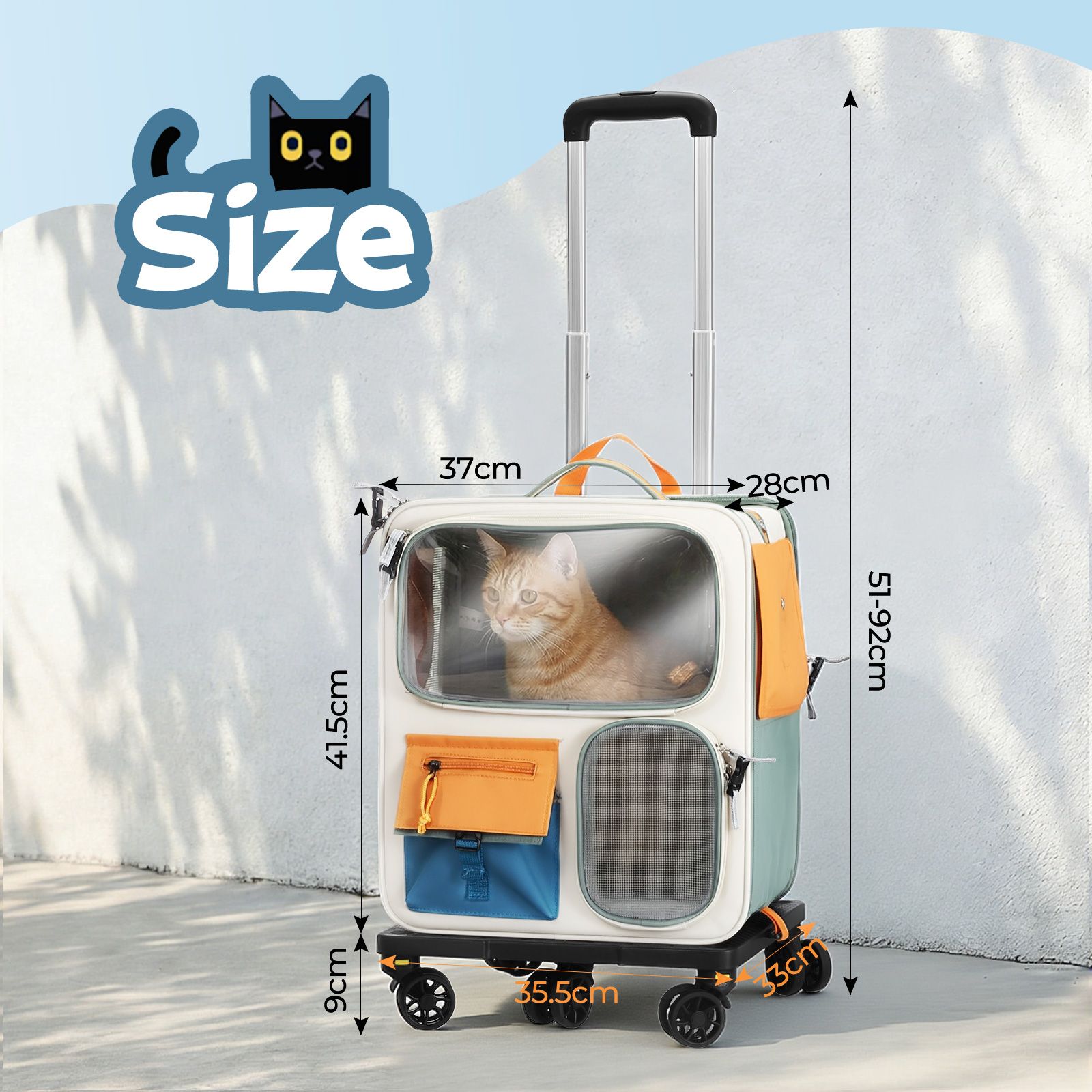 Dog Cat Carrier Stroller Pet Backpack Soft Sided Crate Travel Carry Bag Portable Animal Puppy Trolley Kennel Case Folding Luggage Suitcase with Wheels