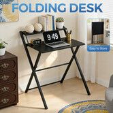 2-Tier Folding Table Office Work Study Computer Laptop Desk Storage Corner Shelf Foldaway Collapsible Coffee Writing Small Space Saver Black 70x79.5cm