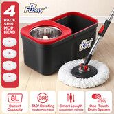 Spin Mop and Bucket Set Tile Hard Wood Floor Cleaner 4 Microfibre Heads 360° Rotating Swivel Wet Dry Magic Twist Dr Fussy Easy Home Cleaning System