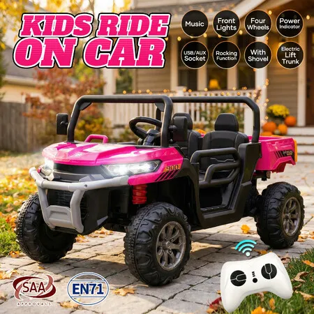 Kids Ride On Car 12V Battery Electric Vehicle Toy Off Road UTV Pickup Dump Truck Jeep 4 Wheeler Parental Remote Control MP3 USB Lights Openable Doors