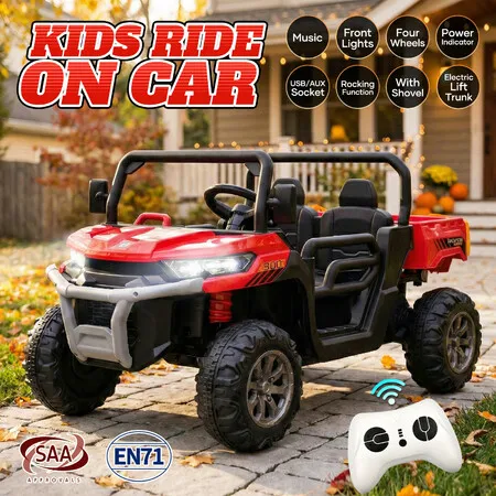 Electric Ride On Car RC Kids Vehicle Toy Childrens Off Road UTV Jeep Dump Truck 4 Wheeler Parental Remote Control USB MP3 Front Lights Openable Doors