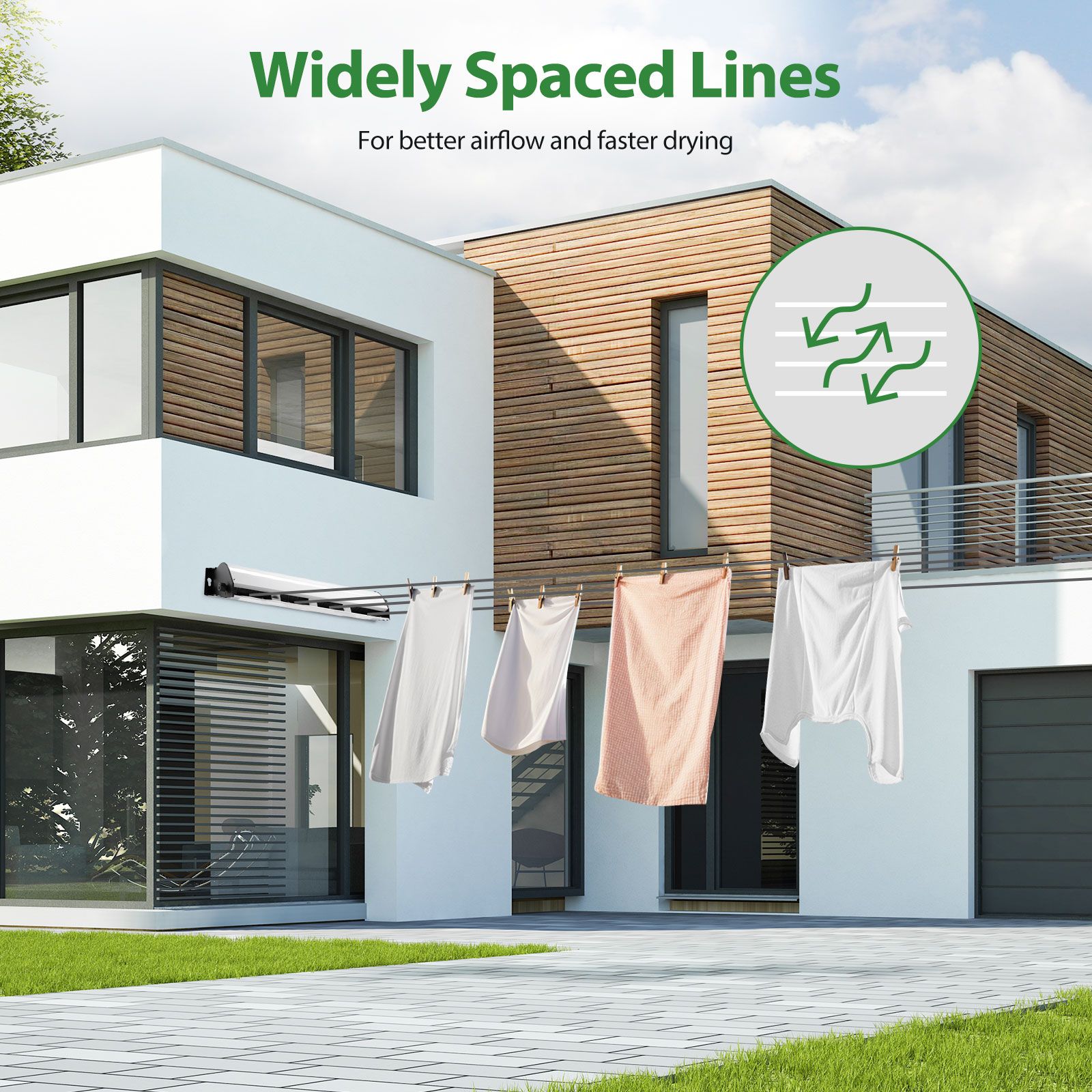 Retractable Clothesline 4 Line Clothes Dryer Airer Rack Wall Outdoor Wet Dry Laundry Garment Pull Out Air Washing Drying Cord 32m Galvanised Steel
