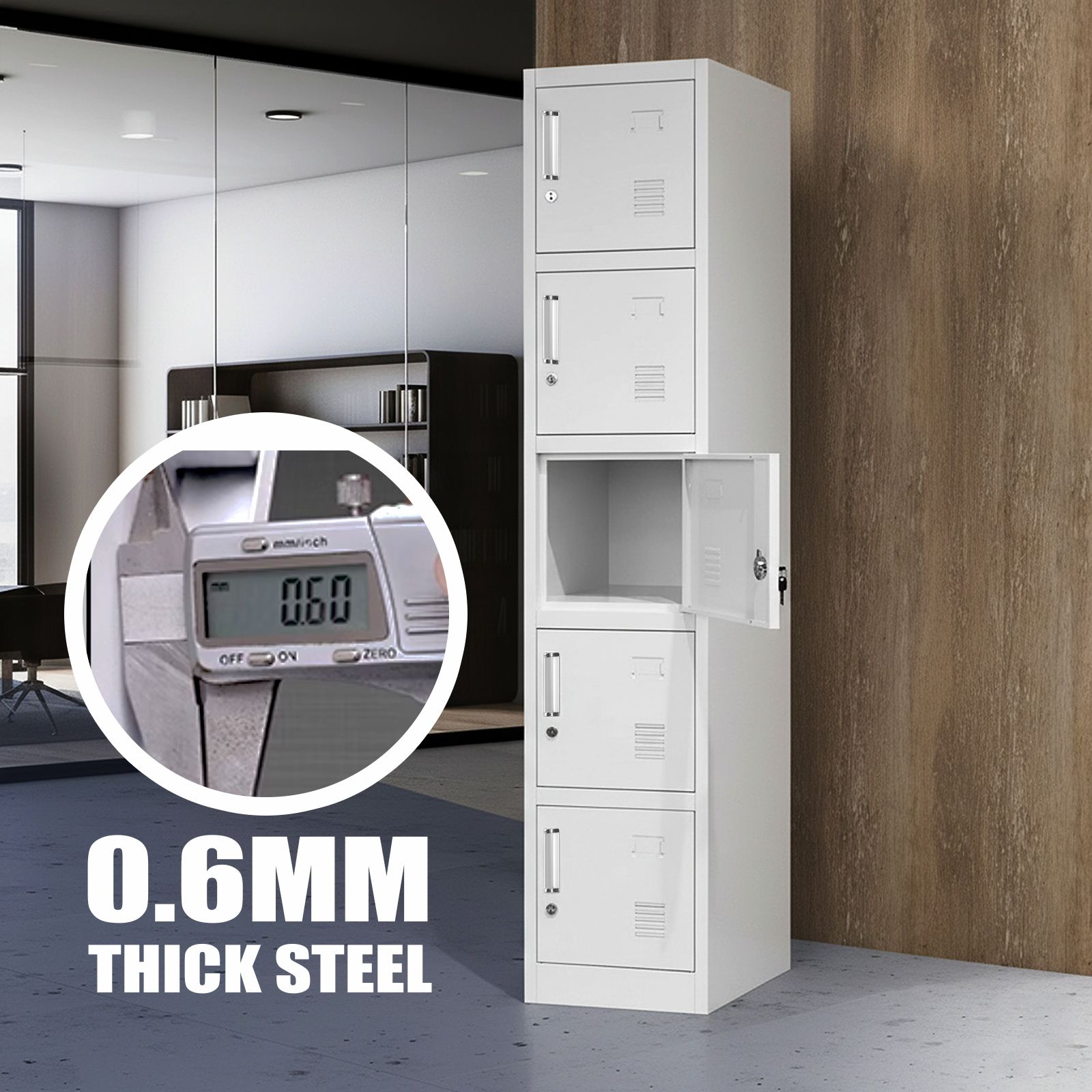5 Doors Locker Cabinet Metal Lockable Storage Cupboard Steel Vertical Organiser Unit for Home School Work Office Staff Lab Dorm Gym Garage 185x38x45cm