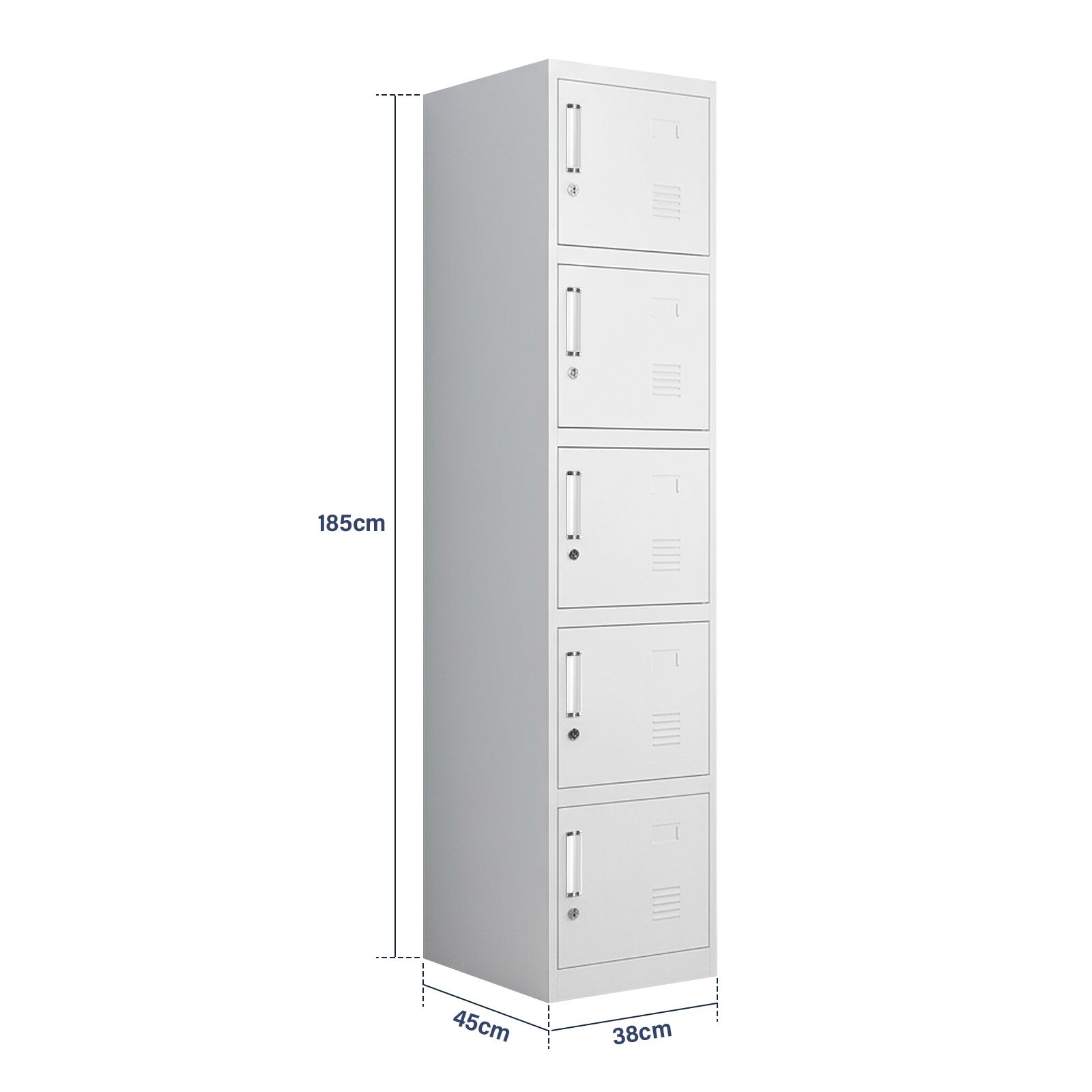 5 Doors Locker Cabinet Metal Lockable Storage Cupboard Steel Vertical Organiser Unit for Home School Work Office Staff Lab Dorm Gym Garage 185x38x45cm