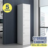 5 Doors Locker Cabinet Metal Lockable Storage Cupboard Steel Vertical Organiser Unit for Home School Work Office Staff Lab Dorm Gym Garage 185x38x45cm