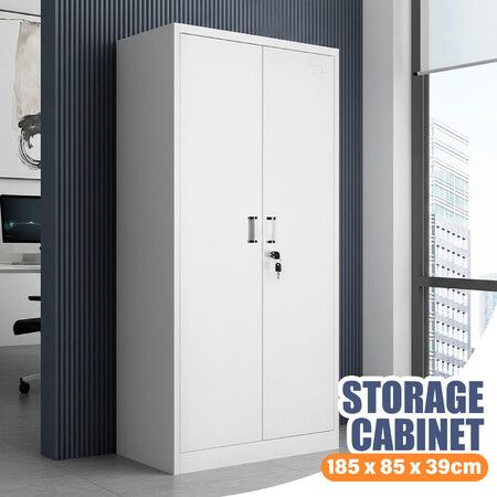 185cm Steel Filing Cabinet Heavy Duty Lockable File Storage 2 Door 6 Shelves Metal Locker Cupboard Stationery Organiser Home School Office Garage