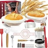 Sourdough Bread Baking Starter Kit with Cotton Rope Oval Round Bread Proofing Basket and Sourdough Starter Jar, Bread Making Kit Ideal Gift for Bakers