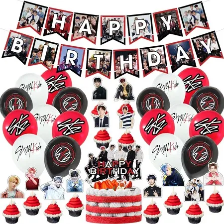 Stray Kids Merch 5 Star Party Decorations Include Happy Birthday Banners, Cake Toppers, Cupcake Toppers, Balloons