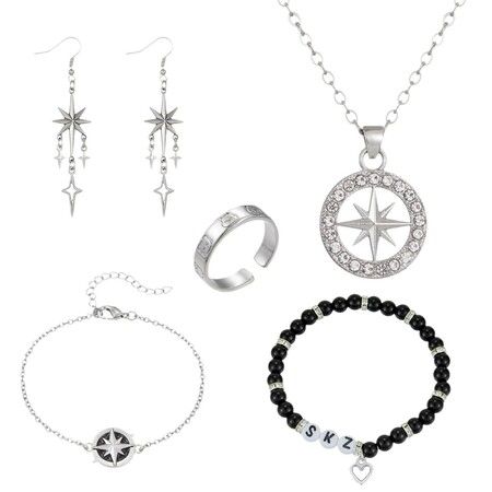 Stray Necklace Set SKZ Inspired Merch Bracelet Rings Stray Fans Earrings for Women Men