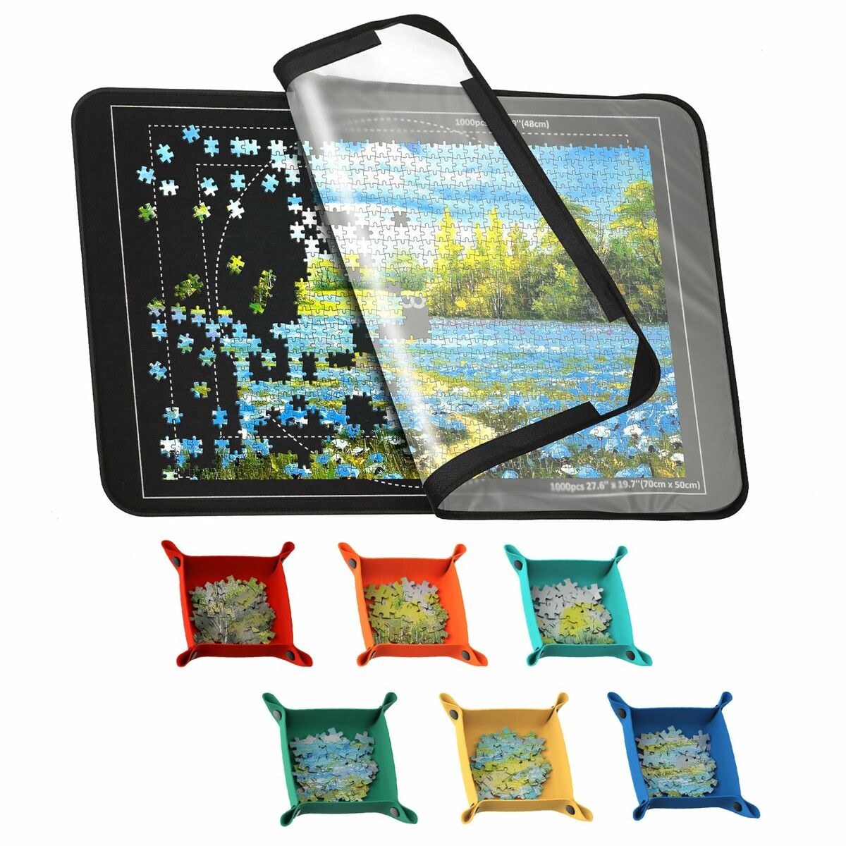 Jigsaw Board 1000 Pcs Puzzle Board, Jigsaw Puzzle Board 56*81cm,Jigsaw Accessories Puzzle Storage for Easy Move and Store Color Black