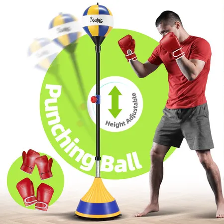 Punching Bag Reflex Speed Ball Height Adjustable Stand Boxing Gloves Pump Set Kids Adults Sports Toy Home Gym Training Fitness Equipment 1.25-1.65m