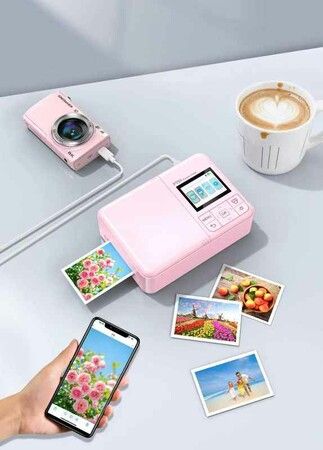 Photo Printer Portable 600DPI Mini 50x90mm 2x3.5in   Inkjet Color WiFi USB Phone Camera Print 1 Cartridge 1 Paper Kit Christmas Birthday Gift COL Pink