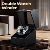 Double Watch Winder Automatic Watches Rotating Winding Box Display Case Auto Wristwatch Rotator Holder Storage Quiet Motor USB Power Black PU Leather