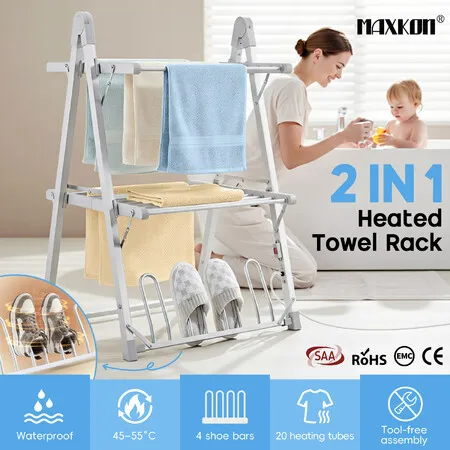 Heated Clothes Airer Dryer 2 in 1 Electric Towel Rail Laundry Shoe Heater Drying Rack Warmer Folding Collapsible Free Standing Bathroom Restroom 230W