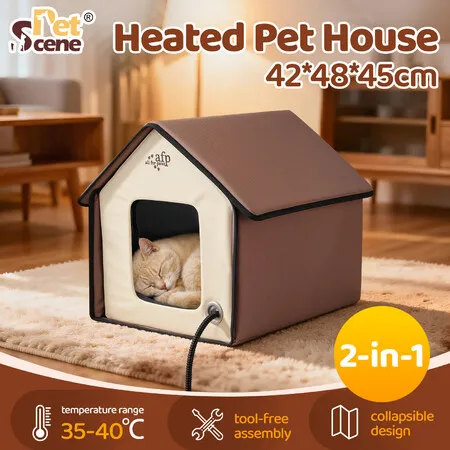 Heated Cat House Heating Pet Dog Bed Pad Home Outdoor Weatherproof Feral Stray Kitty Shelter Warmer Heater Winter Outside Insulated Foldable Portable