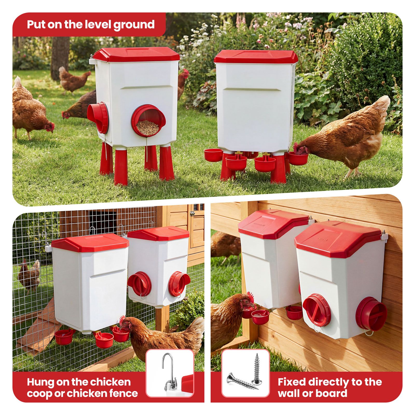 Auto Chicken Bird Feeder Waterer Set 8KG Food 7L Water Dispenser Automatic Feeding Poultry Duck Chook Coop Fence Drinker Cup Gravity Drinking System